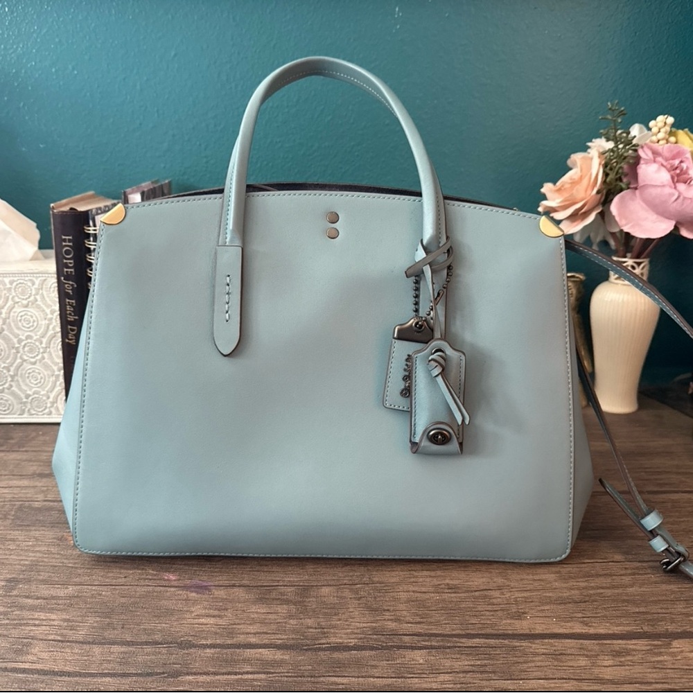 Coach Cooper Crystal Marine Blue Satchel Purse Crossbody Gloved Leather